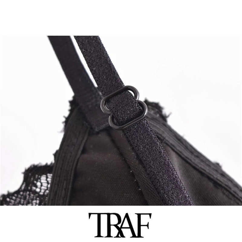 TRAF Women Sexy Fashion With Lace Cropped Tank Tops Vintage Backless Thin Adjustable Straps Female Camis Mujer 210625