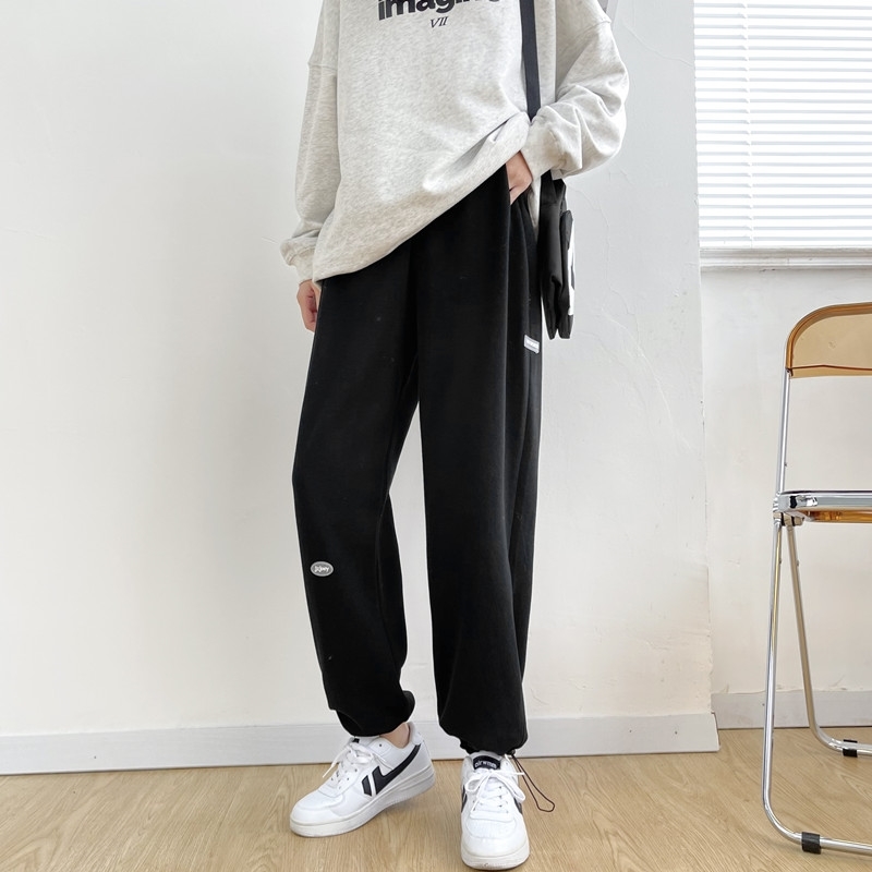 Gray Wide-Legged Pants Women 's Spring Autumn Straight High Waist Drooping Leisure Outerwear Sweatpants Korean Style Pants 210515