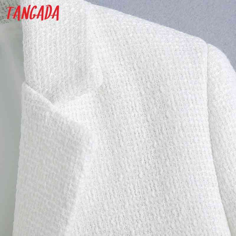 Women White Tweed Crop Embroidery Female Long Sleeve Vintage Jacket Ladies Blazer Formal Suits BE390 210416