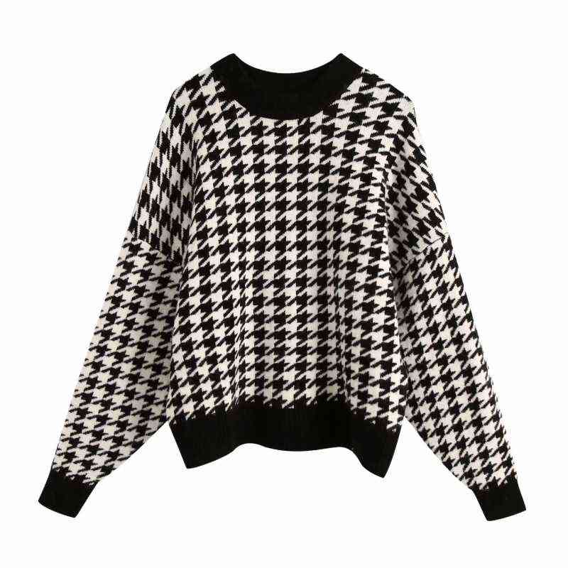 Women Houndstooth Knitting Loose Sweater Casual Femme O-Neck Long Sleeve Pullover High Street Lady Tops SW898 Y1110, As pic
Women Houndstooth Knitting Loose Sweater Casual Femme O-Neck Long Sleeve Pullover High Street Lady Tops SW898 Y1110, As pic