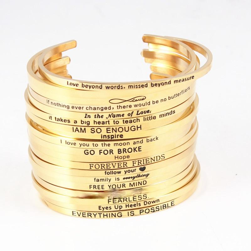 Bangle 1pc Gold Custom Stainless Steel Engraved Message Bracelet Personalized Positive Inspirational Letter For Women
Bangle 1pc Gold Custom Stainless Steel Engraved Message Bracelet Personalized Positive Inspirational Letter For Women