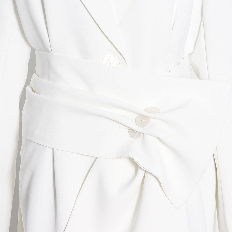 Women's Suits & Blazers Womens White Minimalist Women Notched Long Sleeve Sashes Elegant Female Fashion Clothing