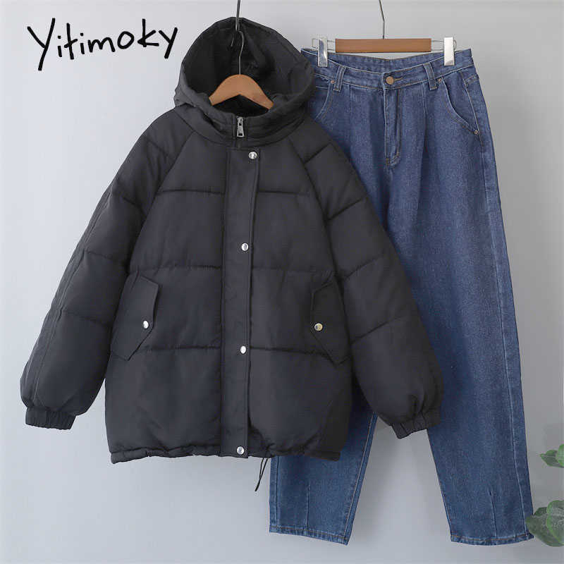 Yitimoky Winter Coat Women Parkas Oversize Zipper Female Warm Elegant Puffer Jacket Clothes Harajuku Korean Fashion Purple 211018