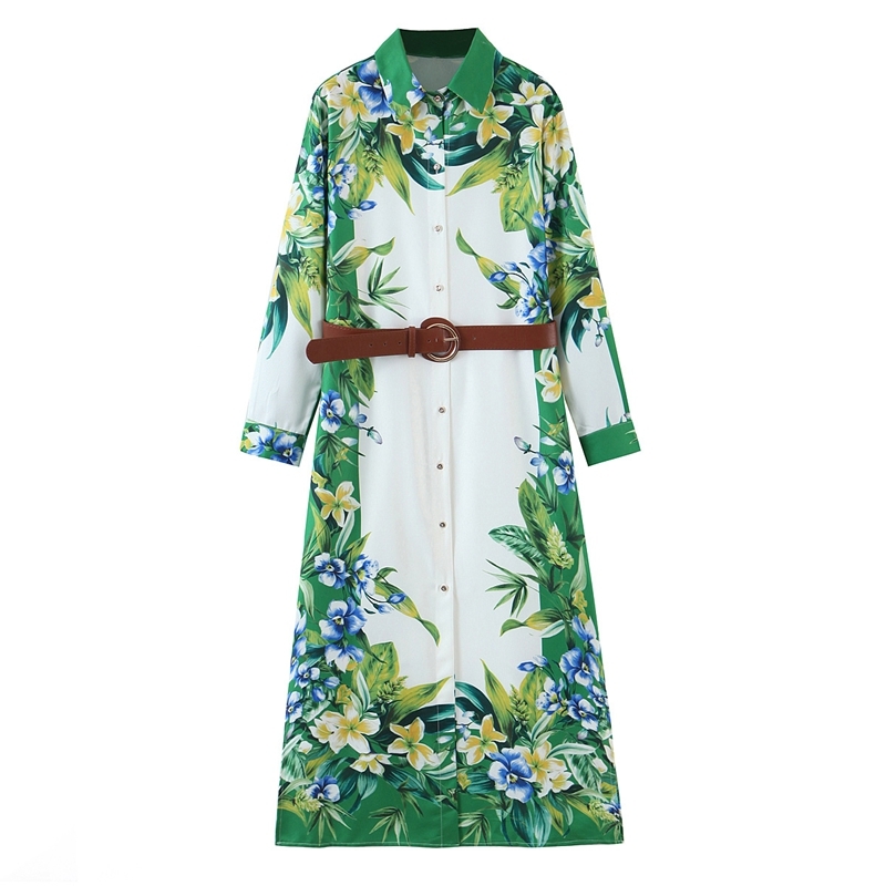 Spring Elegant Floral Shirt Dress Long Sleeve Side Split With Belt Midi Party Vacation Beach 210525, Green
Spring Elegant Floral Shirt Dress Long Sleeve Side Split With Belt Midi Party Vacation Beach 210525, Green