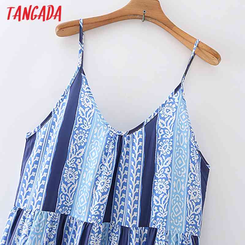 Summer Women Flowers Print Long Strap Sleeveless Ladies Loose Dress Vestidos 5X52 210416