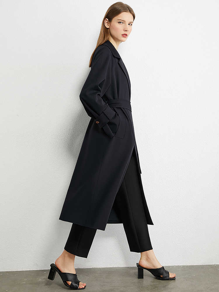 Minimalism Spring Autumn Trench Coat Women Causal Solid Lapel Belt Knee-length Women's Windbreaker Female Jacket 1253 210527