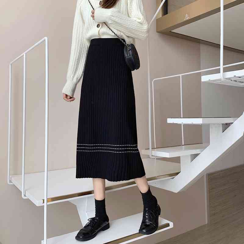 Nomikumsa Women Sweater Skirt Autumn Winter Korean Causal Bottoms High Waist A-line Knitted Skirts New Mujer Faldas 6D196 210427