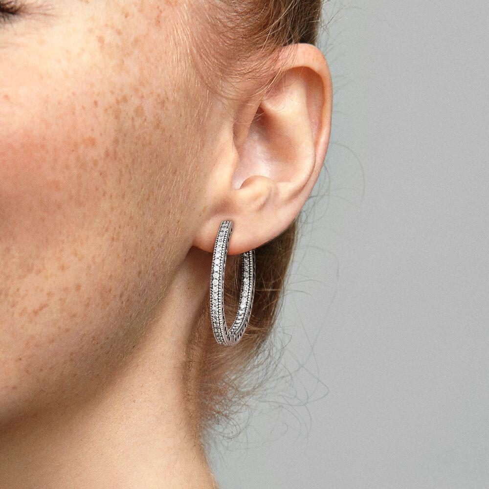 100 Authentic 925 Sterling Silver Sparkle and Hearts Hoop Earrings Fashion Women Wedding Engagement Jewelry Accessories