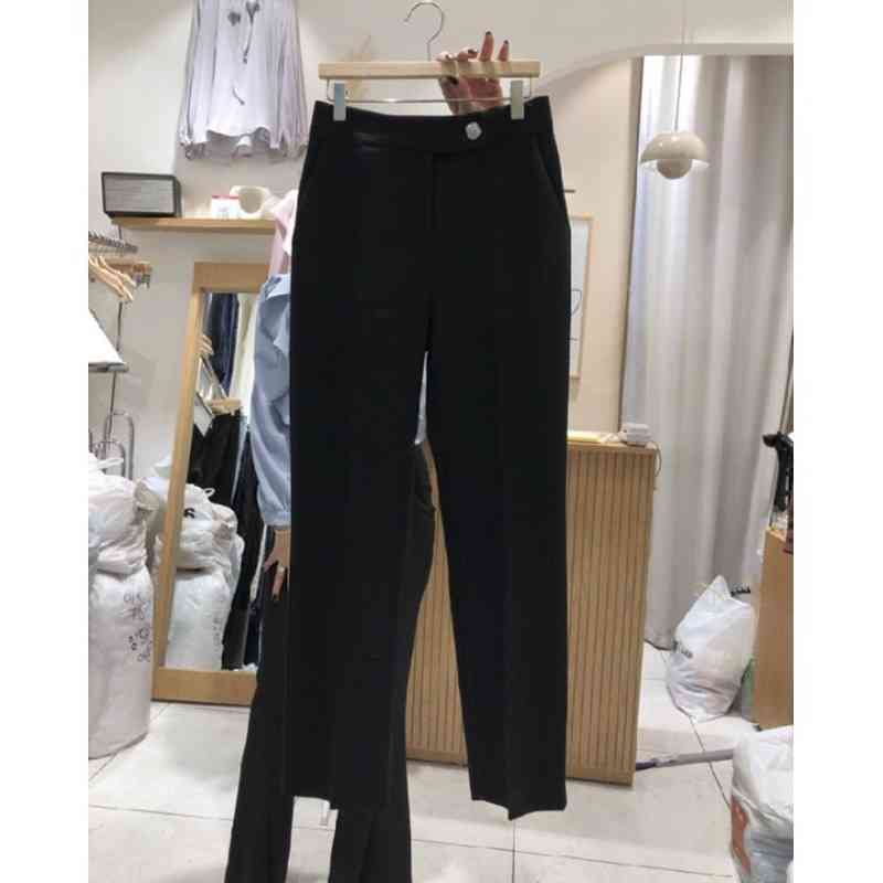 MATAKAWA Spring and Summer Pants for Women Fashion Straight Trousers High Waist Buckle Drape Casual Pants Women Korea 210513