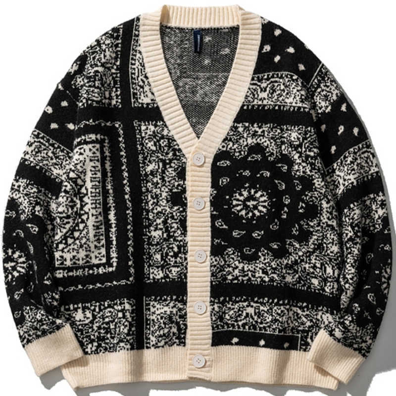Japanese Style Cardigan Men Sweater Winter Classic Cashew Flowers Sweaters Coat Fashion Loose Harajuku Knitted Outerwear 211008