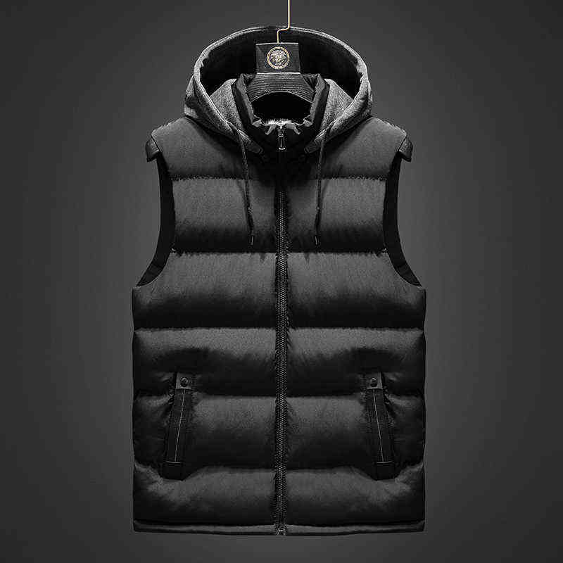 Vests Autumn Sleeveless Jacket Fashion Hat Hooded Warm Vest Winter Waistcoat Men Casual Windbreaker 5Xl 211120