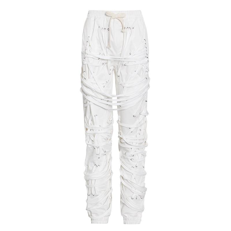 Fashion Personality Cross Bandage Pants Punk Style Long Trousers Joggers Elastic Waist Streetwear Men's