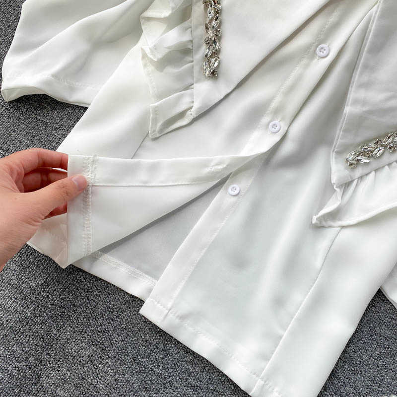 Puff Sleeve Women Blouses Korean Peter Pan Collar Shirts Summer Slim Short Top Blusas Feminimo Camisas Mujer 6H507 210603