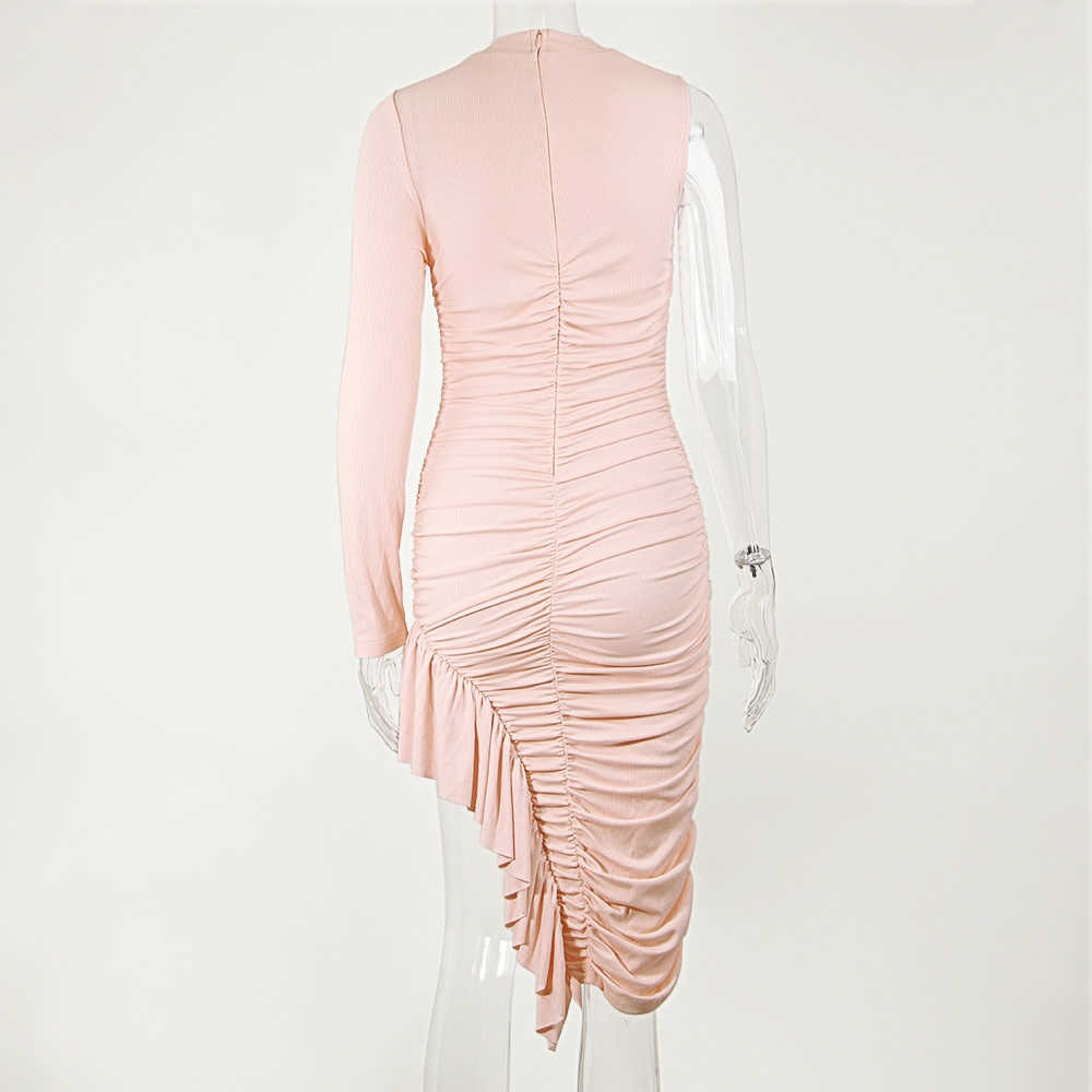 DEAT Women Ruffles Dress Round Neck Short Sleeve Arrivals Lady Sexy Fashion Spring Summer 11D1099 210709