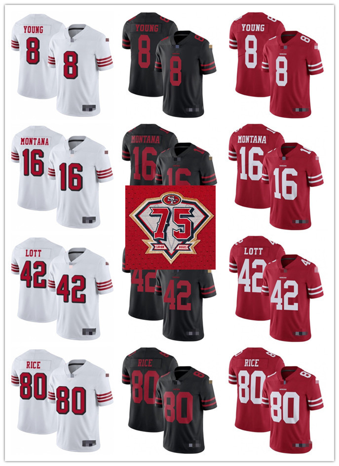 75th Men Women Youth San Francisco 49ers 8 Steve Young Red 16 Joe Montana Black 42 Ronnie Lott White 80 Jerry Rice Football Jersey, Black;red
75th Men Women Youth San Francisco 49ers 8 Steve Young Red 16 Joe Montana Black 42 Ronnie Lott White 80 Jerry Rice Football Jersey, Black;red