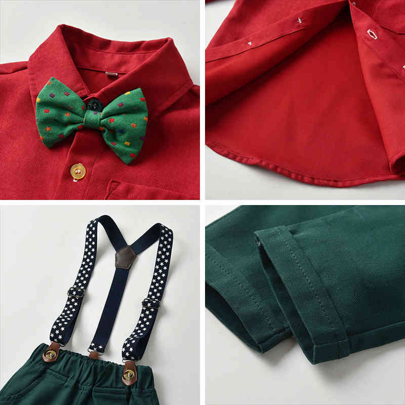 Christmas Kids Clothing Autumn Spring Boys Polka Dot Clothes Suits Party Outfits Child Baby Bowtie 210429