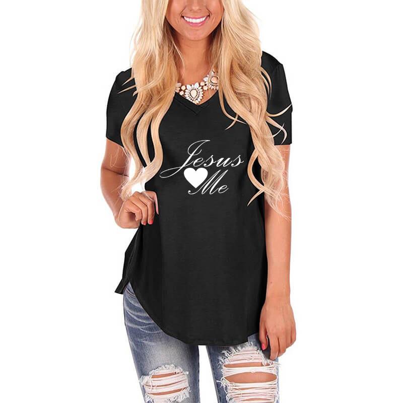 Women's T-Shirt Jesus Love Me Heart Letter Print Women Loose V Neck Vintage Shirt For Female Femme Summer Christmas Gift Casual Top, White
Women's T-Shirt Jesus Love Me Heart Letter Print Women Loose V Neck Vintage Shirt For Female Femme Summer Christmas Gift Casual Top, White