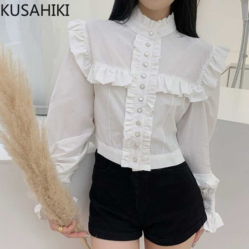Women Blouse Ruffle Elegant Korean Shirt Spring Sweet Stand Neck Long Sleeve Blusas Mujer De Moda 6F255 210603, White
Women Blouse Ruffle Elegant Korean Shirt Spring Sweet Stand Neck Long Sleeve Blusas Mujer De Moda 6F255 210603, White