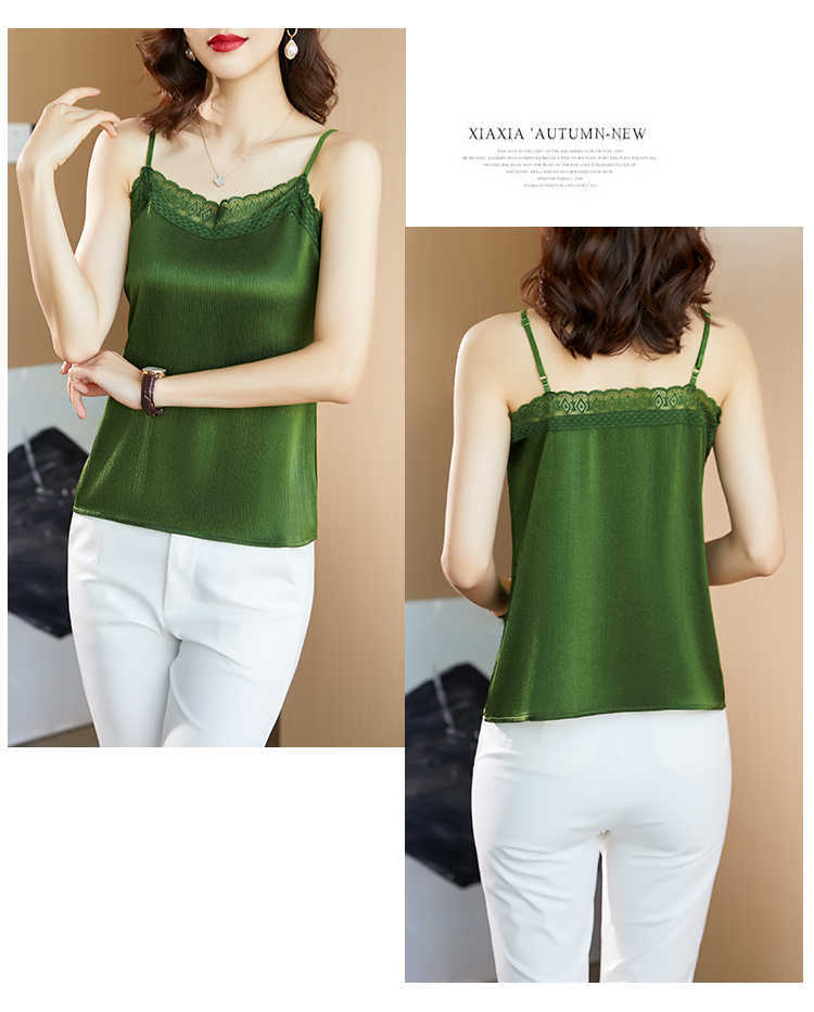 Summer Korean Fashion Chiffon Tank Top Women Office Lady Spaghetti Strap Lace Plus Size XXXL/5XL Clothing for 210531