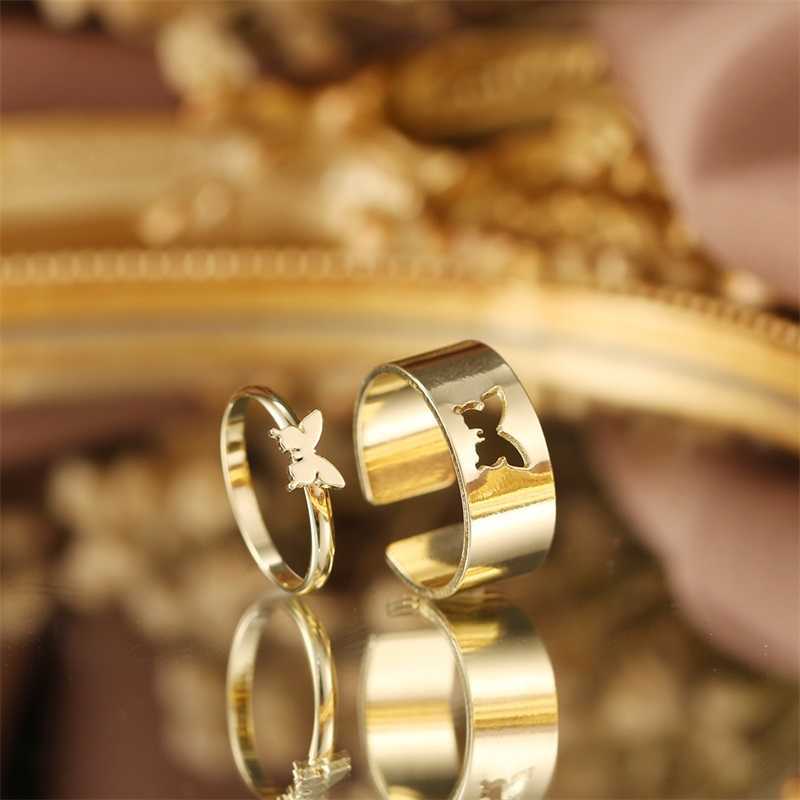 Band Rings IFMIA Trendy Butterfly Rings For Women Men Lover Couple Rings Set Friendship Engagement Wedding Open Rings 2022 Jewelry G230213