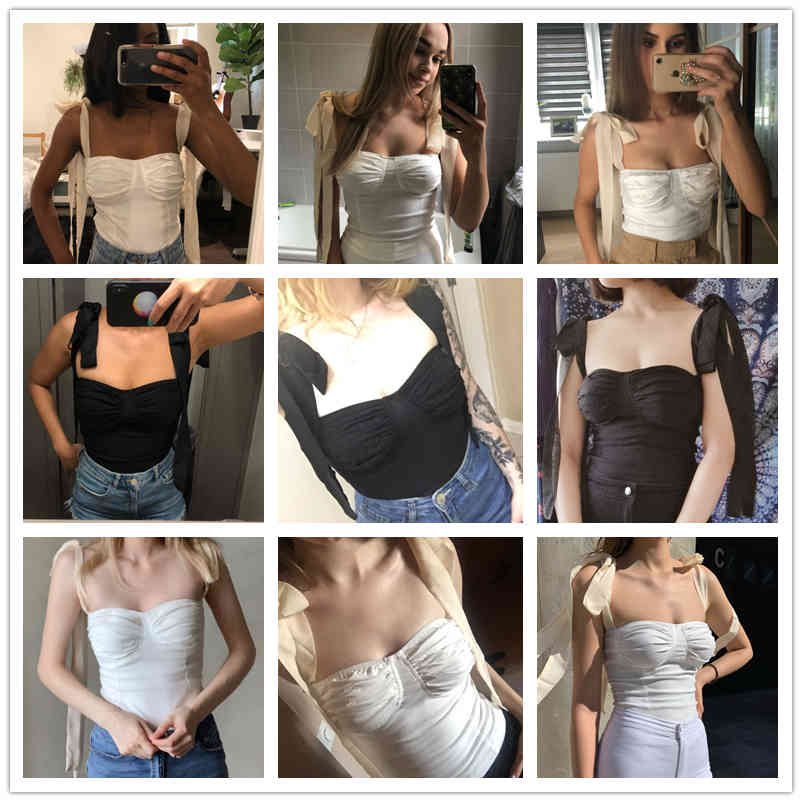 Summer Casual Sweet T-Shirt Women Tops Fashion Regular Low Bandage Solid Bodycon Tees Club Women Streetwear Skinny T Shirts 210406