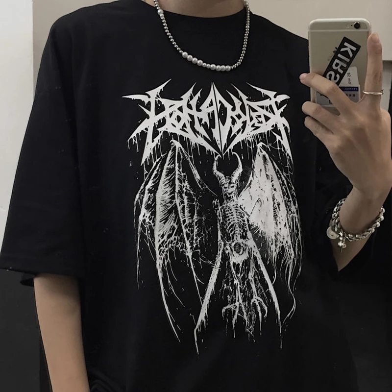 Gothic men's T-shirt Harajuku Y2K Top Couples Retro Korean Harry Style Black Demon Punk Anime Print Clothes Plus Size, White;black
Gothic men's T-shirt Harajuku Y2K Top Couples Retro Korean Harry Style Black Demon Punk Anime Print Clothes Plus Size, White;black