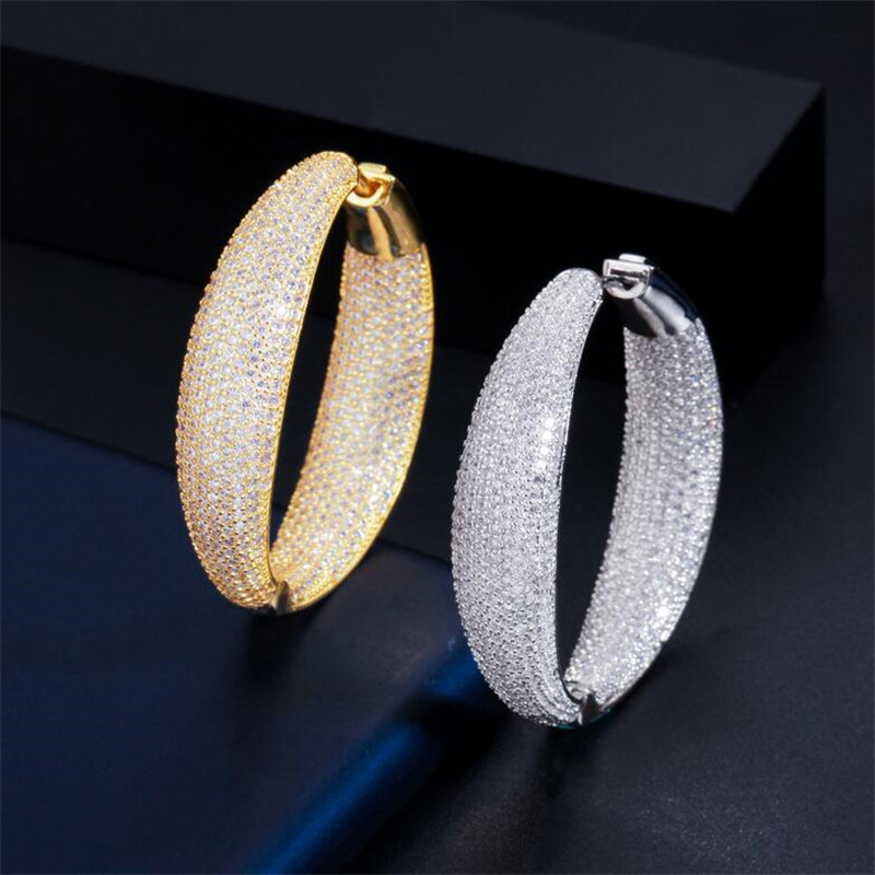 Choucong Sparkling Luxury Jewelry 925 Sterling Silver &Gold Fill Full Pave White Sapphire CZ Diamond Gemstones Party Women Wedding Clip Earring Ear Cu