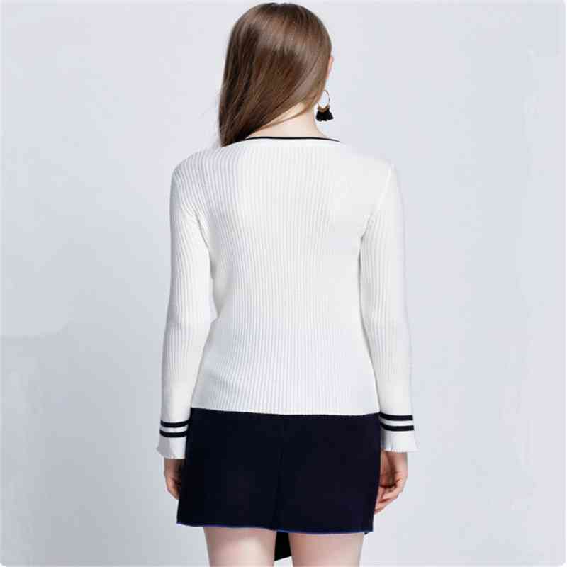 Winter Women Sweater Korean Knitted Striped Warm Tunic Trumpet Long Sleeve Black Pullover Harajuku Cashmere Jumper 210428