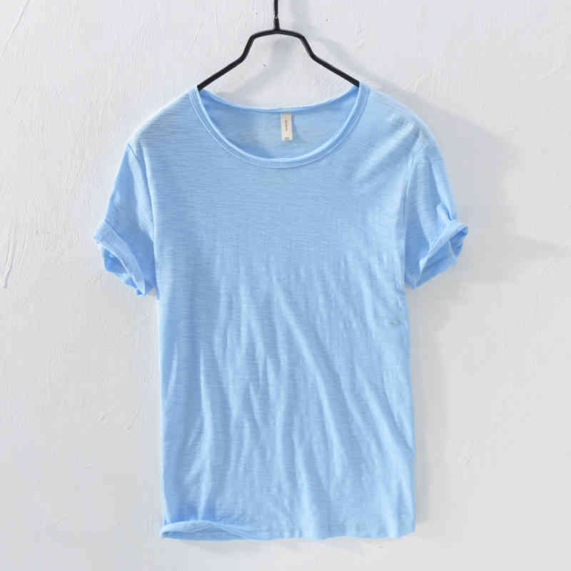 Summer Pure Cotton T-shirt For Men O-Neck Solid Color Casual Thin T Shirt Basic Tees Plus Size Male Short Sleeve Tops Clothing 210329