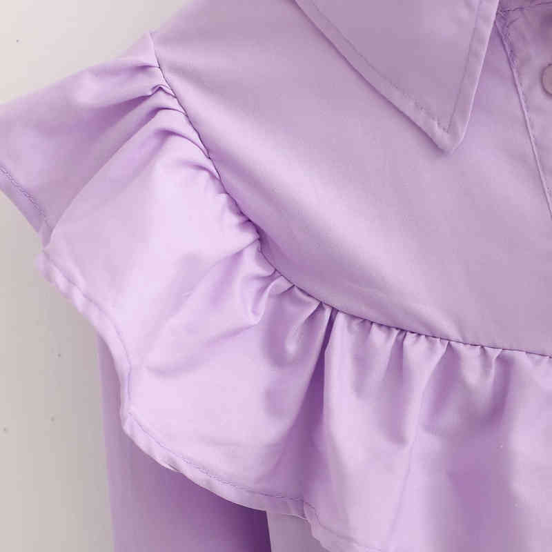 Casual Woman Purple Cotton Ruffles Shirt Dress Spring Fashion Ladies Soft Mini Dresses Girls Sweet Holiday 210515
