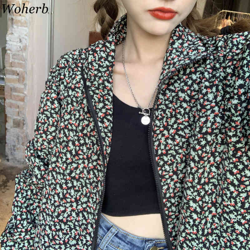Korean Chic Elegant Floral Print Womens Coats and Jackets Pleated Sleeve Cropped Coat Spring Chamarras De Mujer 210519