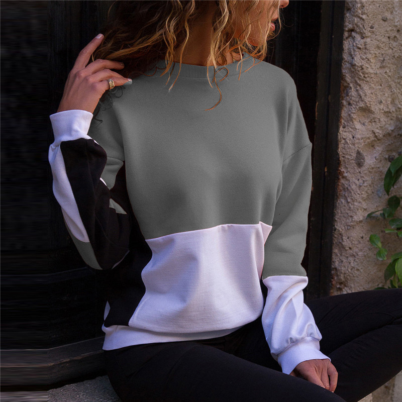 Women Hoodies and Sweatshirts Autumn Leisure Long Sleeve Patchwork Pullovers Casual O-neck Jumper Ladies Loose Tops Outwear 210414