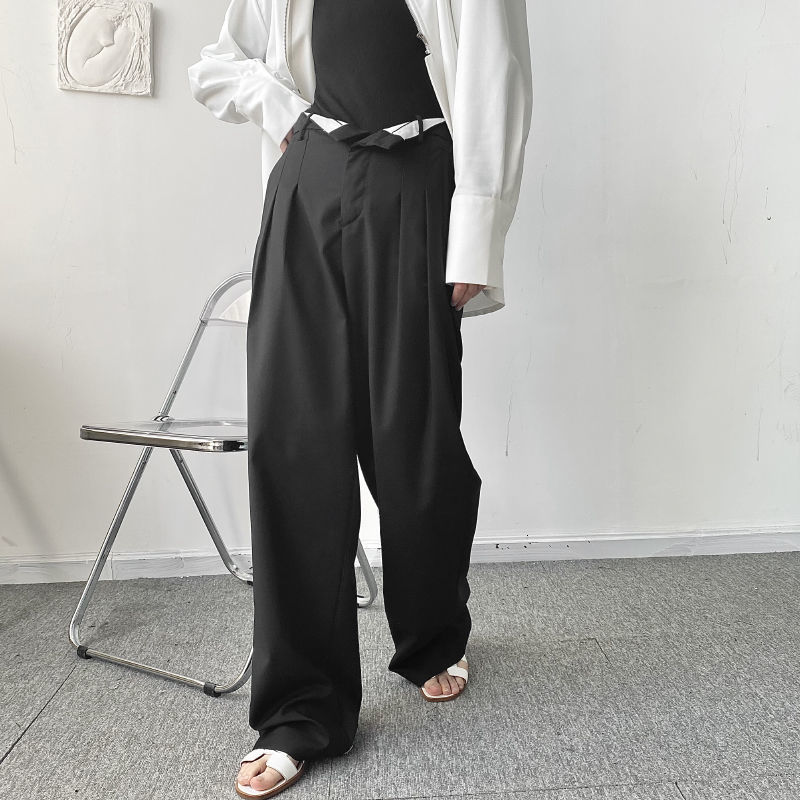 IEFB Men's Wear Contrast Color High Waist Loose Wide Leg Trousers Floor Long Suit Pants Male Straight Trousers 9Y7238 210524