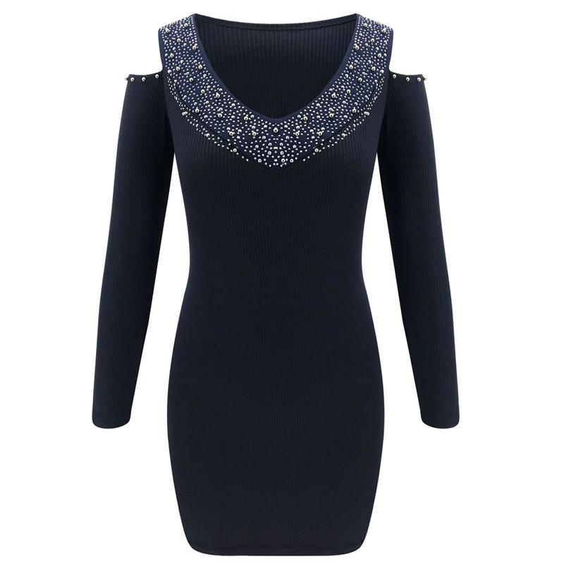 Women Sexy Diamond Autumn Bodycon Dress Ladies Evening Party Club Mini High Waist V Neck Wear Casual Dresses