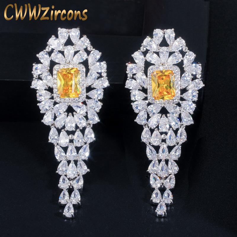 Dangle & Chandelier CWWZircons Brand Women Party Jewelry White Gold Color Luxury Square Yellow CZ Stone Long Drop Earring With Zircon CZ315, Silver
Dangle & Chandelier CWWZircons Brand Women Party Jewelry White Gold Color Luxury Square Yellow CZ Stone Long Drop Earring With Zircon CZ315, Silver