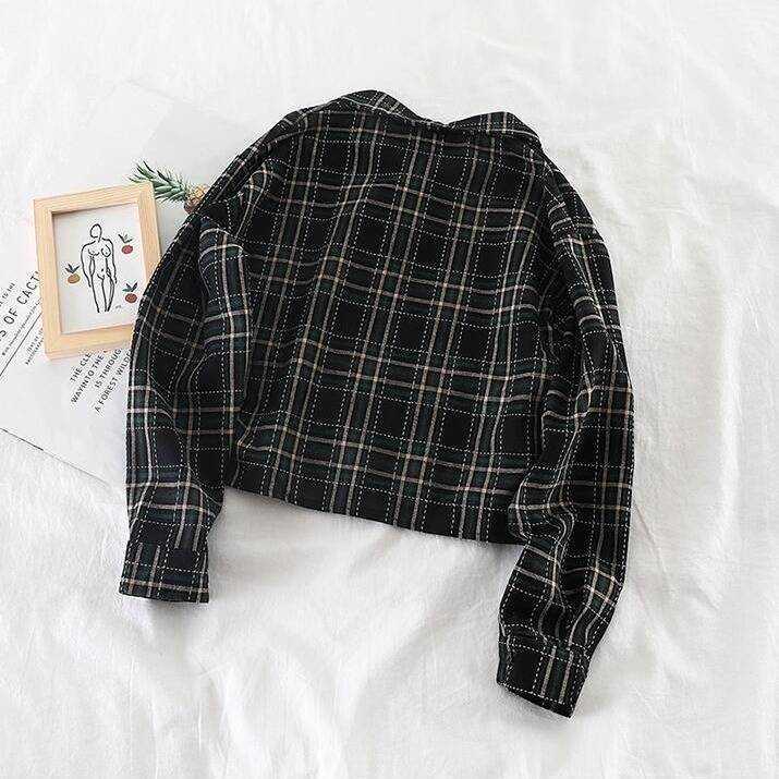 Ins female two-piece suit early autumn plaid short shirt jacket + solid suspender skirt dress 210708