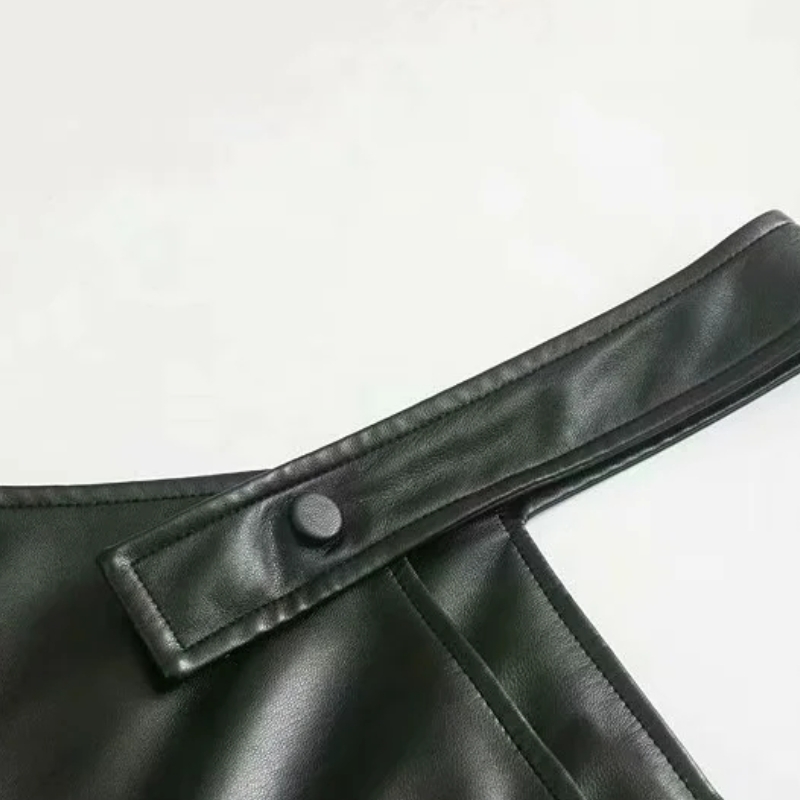 Spring Fashion Women Black PU Leather Suspender Mini Dress Female Patch Pocket Clothes Casual Lady Loose Vestido D7233 210430