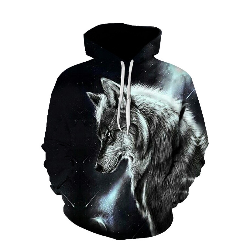 Spring and autumn new men's printed 3D wolf hooded sweater can be made into children's clothes
Spring and autumn new men's printed 3D wolf hooded sweater can be made into children's clothes