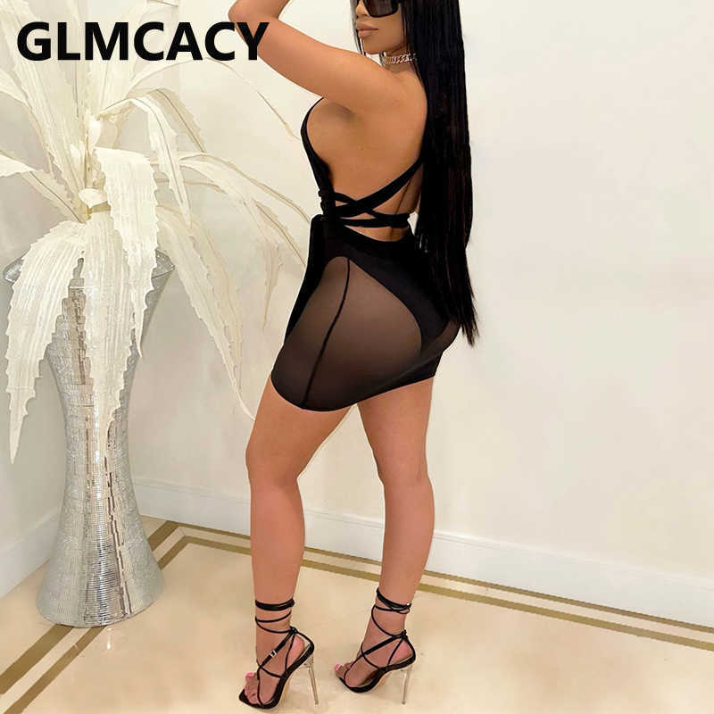 One Shoulder Mesh Insert Bodycon Dress Sexy Summer Party Clubwear 210702