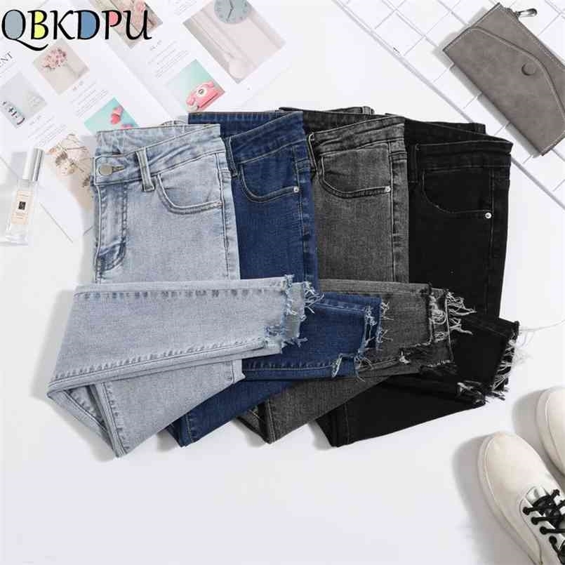 Women jeans Plus Size High Waist Stretch Washed Skinny Jeans Female Denim Pants Pencil Light Blue Gray Black 210809