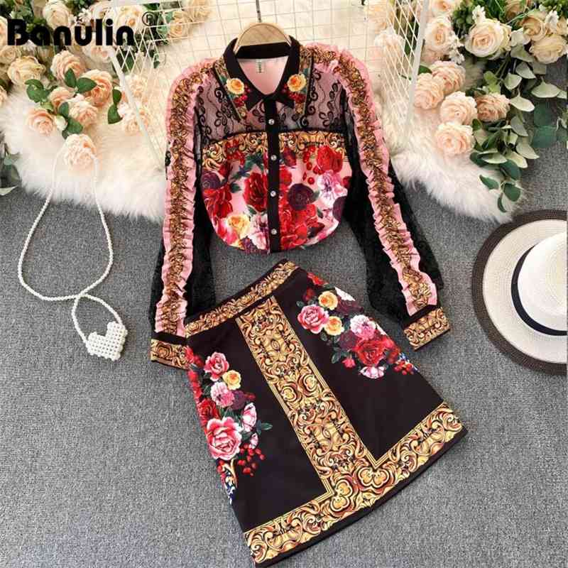 Spring Summer Runway Women's Two Piece Suits See Through Lace Ruffles Long Sleeve Shirts + Floral Short Skirt 2pcs Sets 210603, Black
Spring Summer Runway Women's Two Piece Suits See Through Lace Ruffles Long Sleeve Shirts + Floral Short Skirt 2pcs Sets 210603, Black