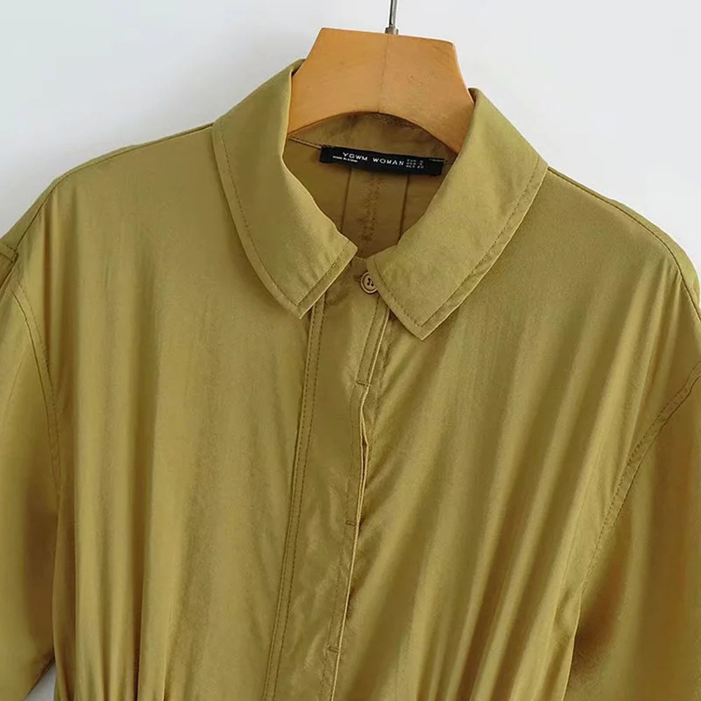 BBWM Women Vintage Turn Down Collar Short Sleeve Shirt Playsuits Femme Chic Elastic Waist Casual Slim Vestido 210520