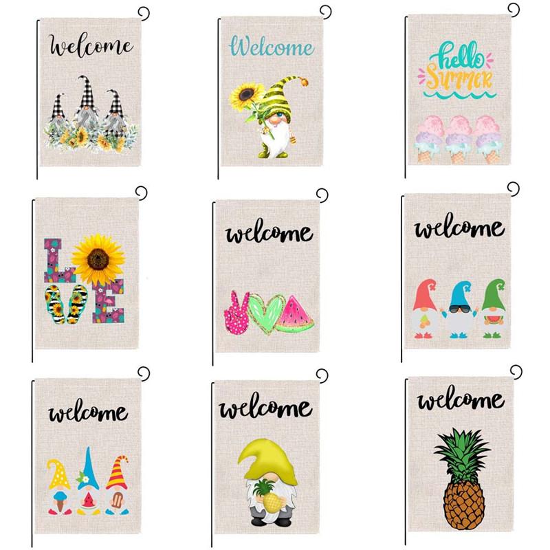 Summer Garden Flag Fruit Gnomes Double Size Printed Flax Outdoor Decorative Hanging Welcome Banner 32*47CM