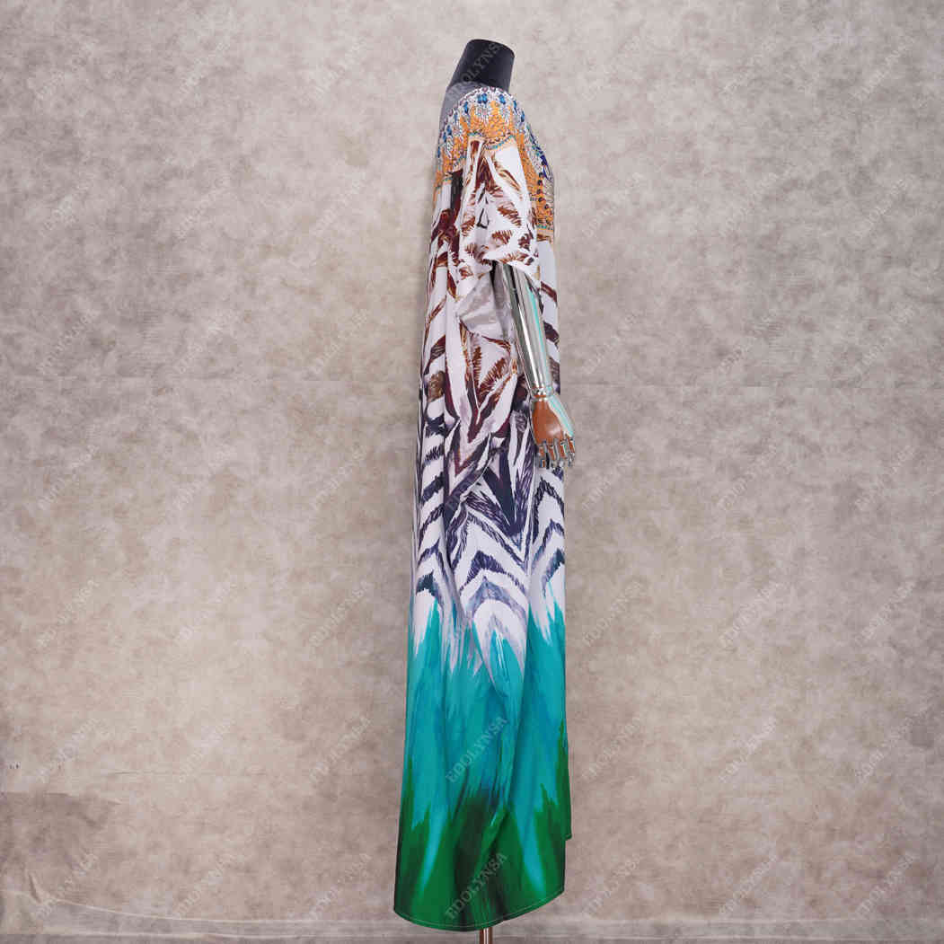 Bikini Cover-ups Women Plus Size Beach Wear Morrocan Kaftan Bohemian Printed Long Summer Dress Boho Swimwear Cover Up Q1074 210420