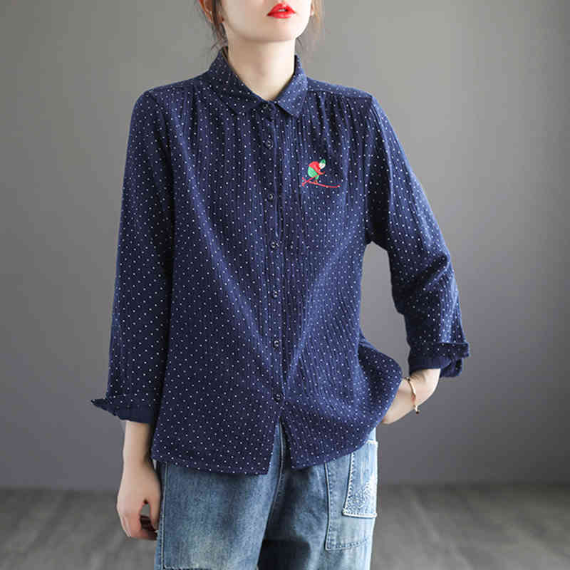 Johnature Spring Polka Dot Cotton Turn-down Collar Embroidery Blouses Casual Loose Tops Women Mori Girls Shirts 210521, Navy blue
Johnature Spring Polka Dot Cotton Turn-down Collar Embroidery Blouses Casual Loose Tops Women Mori Girls Shirts 210521, Navy blue
