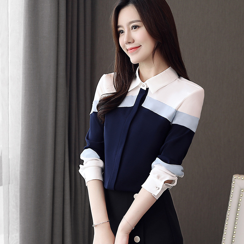 womens tops and blouses chiffon blouse shirts women tops long sleeve ladies tops button spliced office lady plus size 210401
