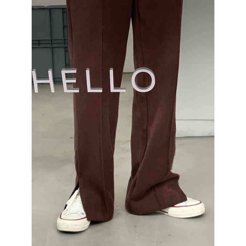 OL Vintage Elastic High Waist Wide Leg Pants Women Bottoms Autumn Winter Solid Casual Sweatpants Loose Trousers Femme 210421