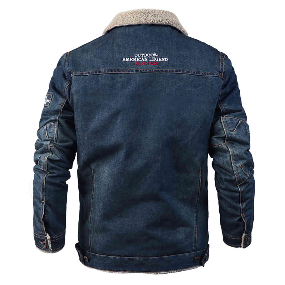 Fleece Denim Jacket Mens Winter Casual Warm Bomber Jackets Men Jean Jacket Coat Outwear Male Cowboy Cotton Solid Streetwear 210518
