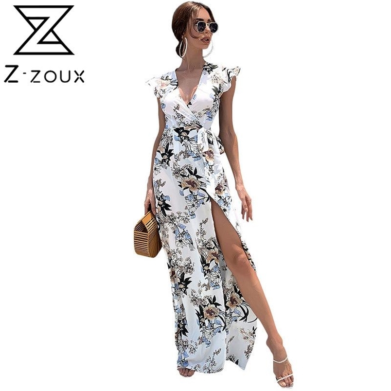 Women Dress V-neck Bandage Bohemian Dresses For Plus Size Sexy Long Flowers Girls Summer Fashion 210513