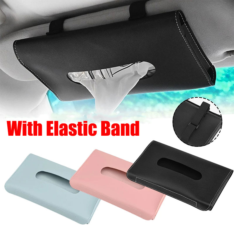 Car Sun Visor Tissue Box Holder Auto Interior Storage Organizer Mask Box Container Decoration For Universal Car Accessories PU Leather